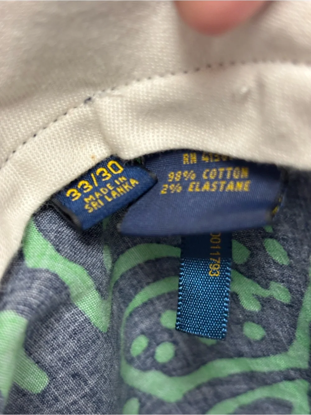 Polo Golf Ralph Lauren Men's Navy Green Tropical Leaf Stretch Chino Pants 33x30